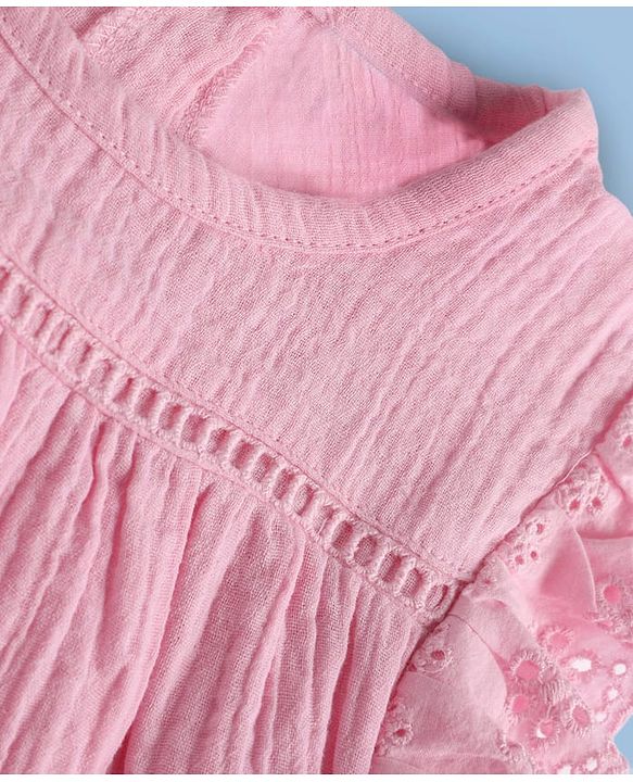 Babyhug Cotton Woven Frill Sleeves Schiffili Top & Skirt Set - Pink