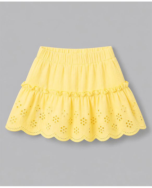 Babyhug Cotton Woven Sleeveless Solid Textured Top & Skirt Set - Yellow