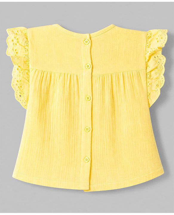 Babyhug Cotton Woven Sleeveless Solid Textured Top & Skirt Set - Yellow