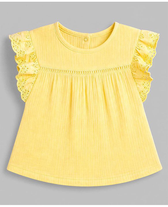 Babyhug Cotton Woven Sleeveless Solid Textured Top & Skirt Set - Yellow