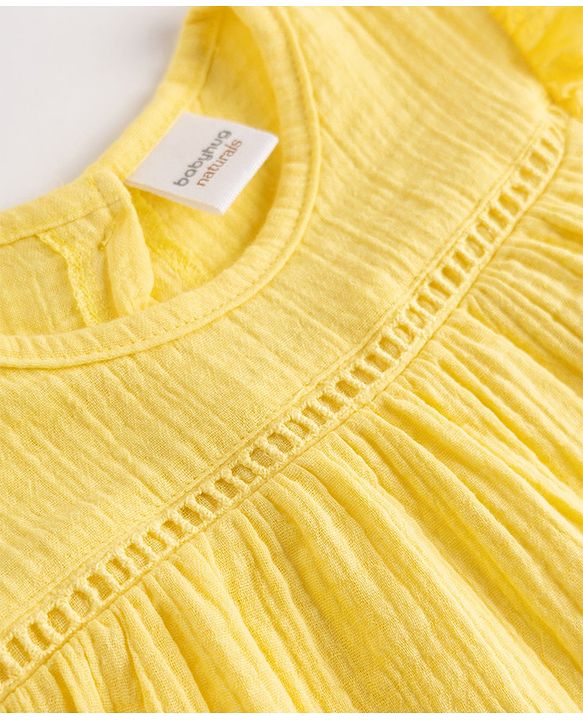 Babyhug Cotton Woven Sleeveless Solid Textured Top & Skirt Set - Yellow