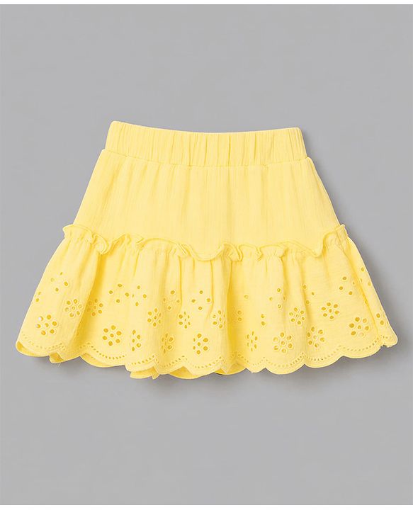 Babyhug Cotton Woven Sleeveless Solid Textured Top & Skirt Set - Yellow