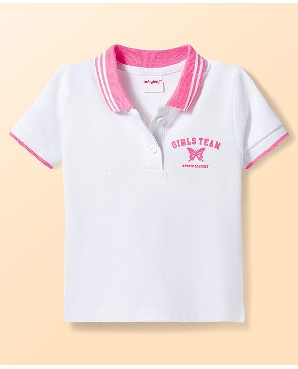 Babyhug Single Jersey Knit Half Sleeves Top & Skirt Set with Butterfly Print - White & Pink