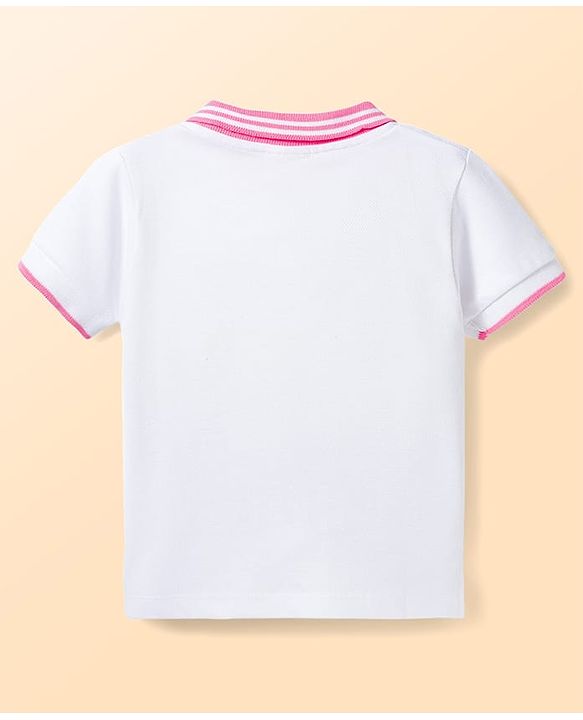 Babyhug Single Jersey Knit Half Sleeves Top & Skirt Set with Butterfly Print - White & Pink