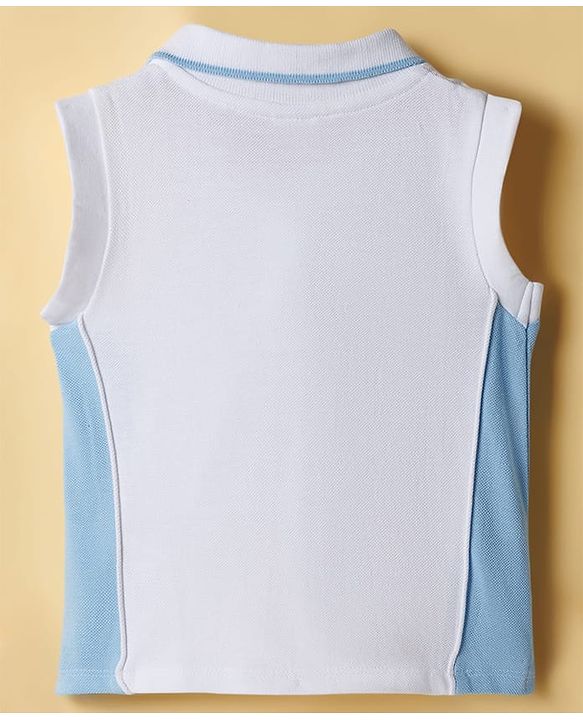 Babyhug Single Jersey Knit Sleeveless Top & Skirt Set With Heart Print - White & Blue