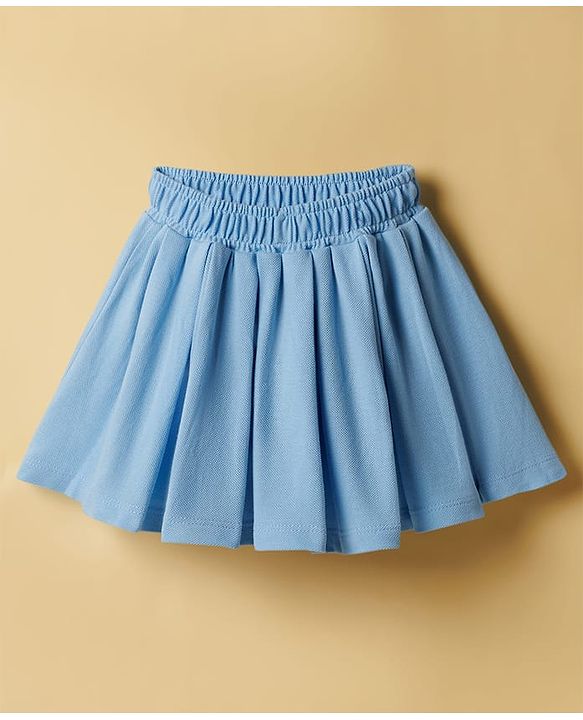 Babyhug Single Jersey Knit Sleeveless Top & Skirt Set With Heart Print - White & Blue