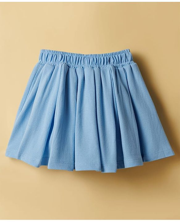 Babyhug Single Jersey Knit Sleeveless Top & Skirt Set With Heart Print - White & Blue