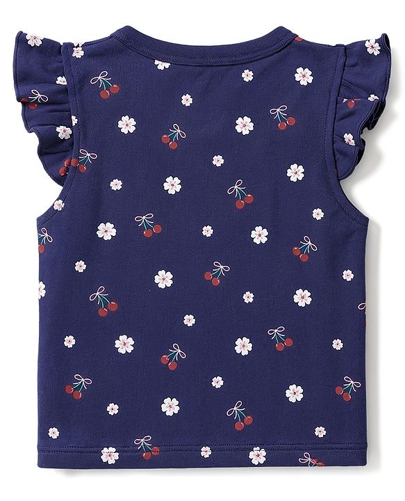 Babyhug 100% Cotton Interlock Knit Frill Sleeves Stripe & Floral Printed Front Open Jhablas Pack of 3 - Pink Red & Navy