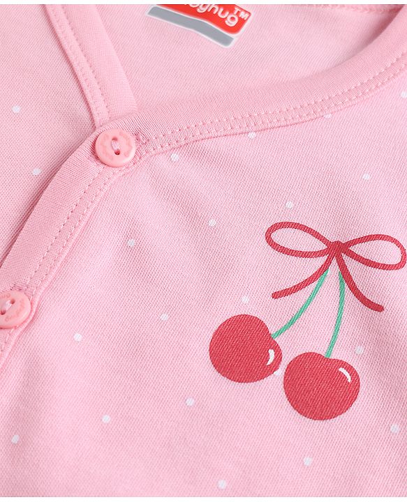 Babyhug 100% Cotton Interlock Knit Frill Sleeves Stripe & Floral Printed Front Open Jhablas Pack of 3 - Pink Red & Navy