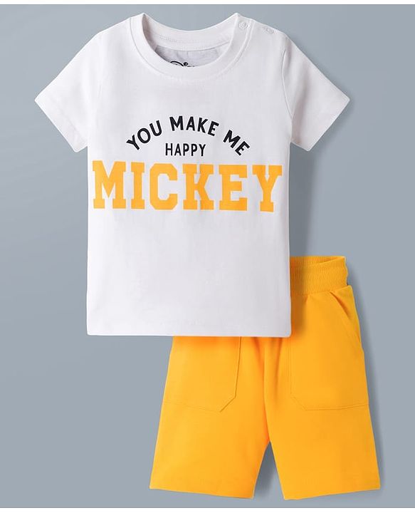 Babyhug Disney Single Jersey Knit Half Sleeves T-Shirt & Shorts Set With Front & Back Mickey Mouse Graphics - Multicolor