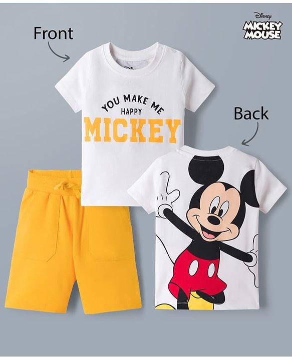 Babyhug Disney Single Jersey Knit Half Sleeves T-Shirt & Shorts Set With Front & Back Mickey Mouse Graphics - Multicolor