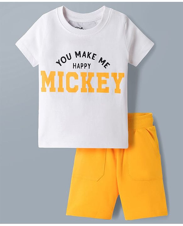 Babyhug Disney Single Jersey Knit Half Sleeves T-Shirt & Shorts Set With Front & Back Mickey Mouse Graphics - Multicolor