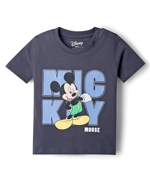 Babyhug Disney 100% Cotton Knit Half Sleeves T-Shirt & Shorts Set With Micky Mouse Graphics - Grey