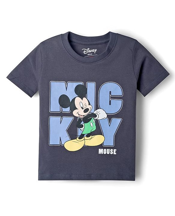 Babyhug Disney 100% Cotton Knit Half Sleeves T-Shirt & Shorts Set With Micky Mouse Graphics - Grey