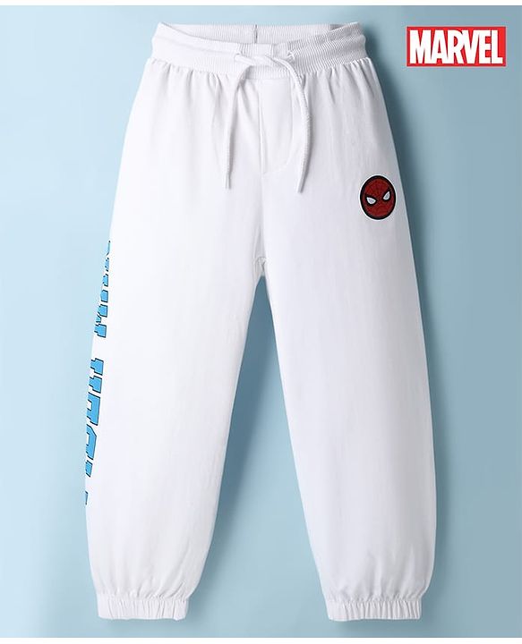 Pine Kids Marvel Terry Knit Full Length Jogger Style Lounge Pant With Spider Man Graphics - White