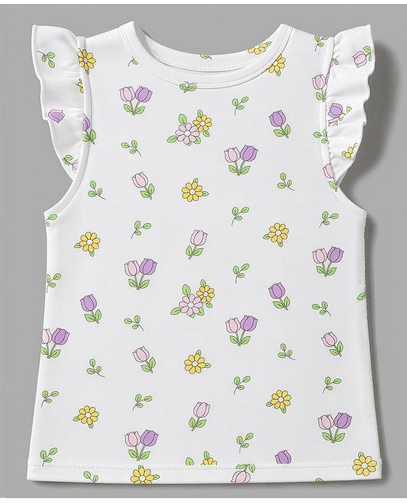 Babyhug 100% Cotton Knit Frill Sleeves Bunny & Floral Printed Jhablas Pack Of 3 - Yellow Pink & White