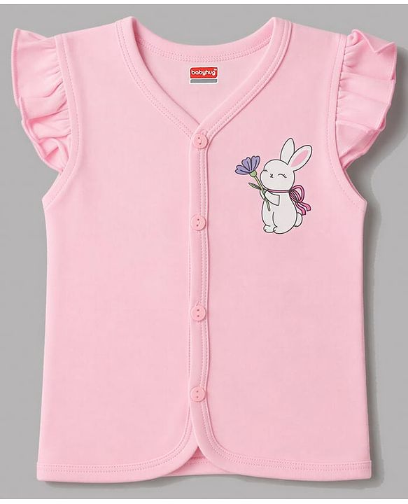 Babyhug 100% Cotton Knit Frill Sleeves Bunny & Floral Printed Jhablas Pack Of 3 - Yellow Pink & White