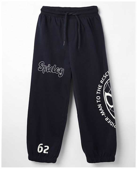 Pine Kids Marvel 100% Cotton Knit Full Length Joggers Pant With Spider-Man Graphic - Navy Blue