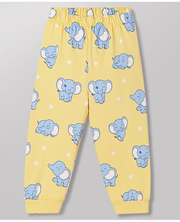 Babyhug Cotton Knit Half Sleeves T-Shirt & Pyjama Co-ord Night Suit with Elephant Print - Yellow