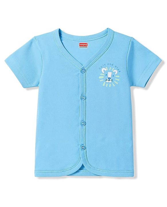 Babyhug 100% Cotton Interlock Knit Half Sleeves Front Open Jhablas with Star & Cub Face Print Pack of 3 - Light Blue