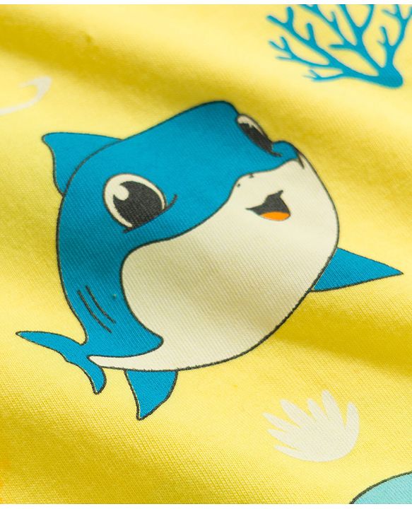 Babyhug Cotton Knit Half Sleeves Sea Life Printed Co-Ords T-Shirt & Pyjama Night Suit - Yellow