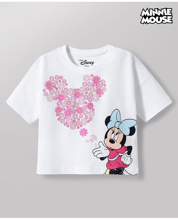 Babyhug Disney Single Jersey Knit Half Sleeves T-Shirt with Minnie Mouse Graphics - White