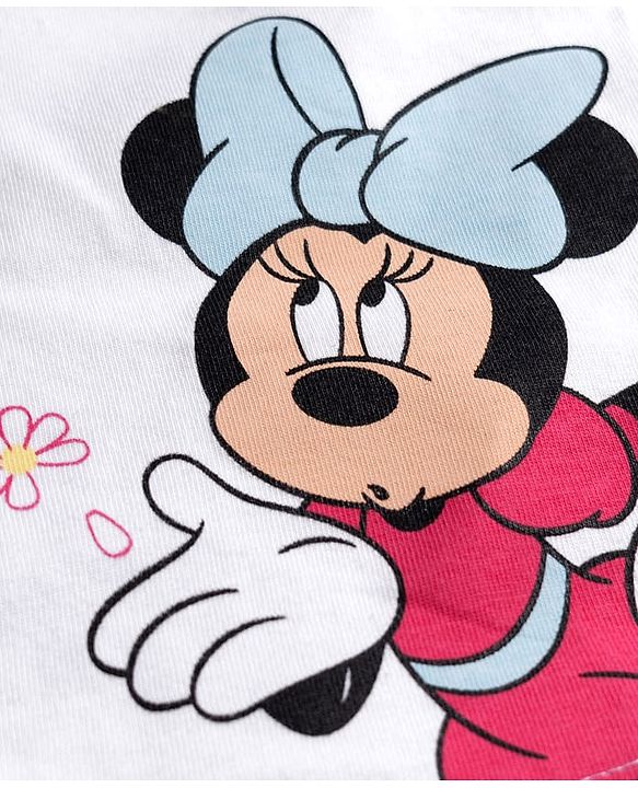 Babyhug Disney Single Jersey Knit Half Sleeves T-Shirt with Minnie Mouse Graphics - White