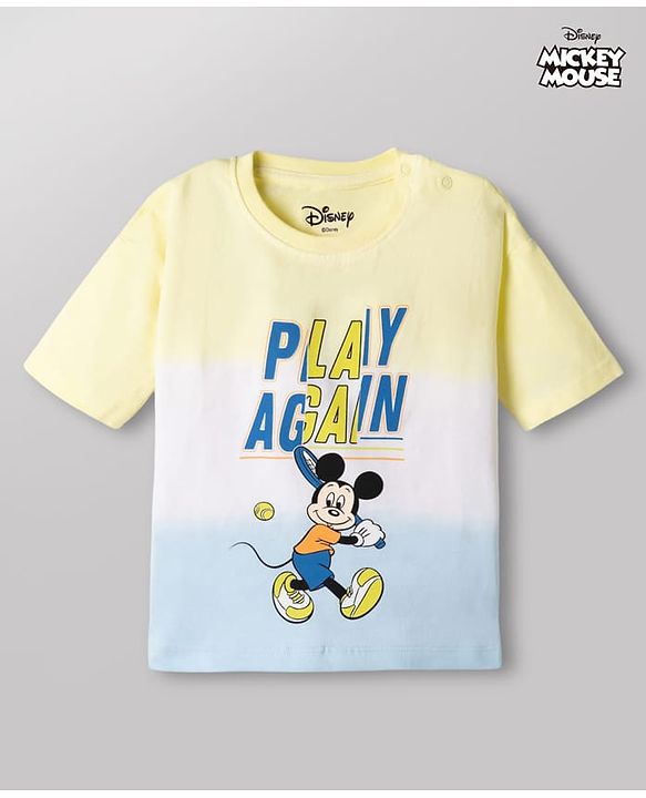Babyhug Disney Cotton Knit T-Shirt Half Sleeve with Mickey Mouse Graphics Multi Color 6-9 Months