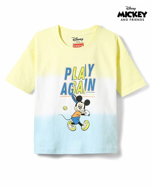 Babyhug Disney Cotton Knit T-Shirt Half Sleeve with Mickey Mouse Graphics Multi Color 6-9 Months