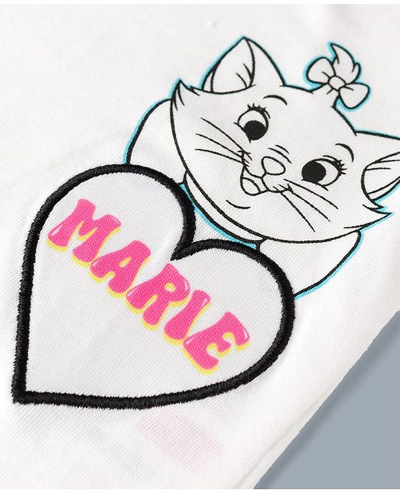 Babyhug Disney Interlock Knit Half Sleeves Onesies With Marie Graphic - White