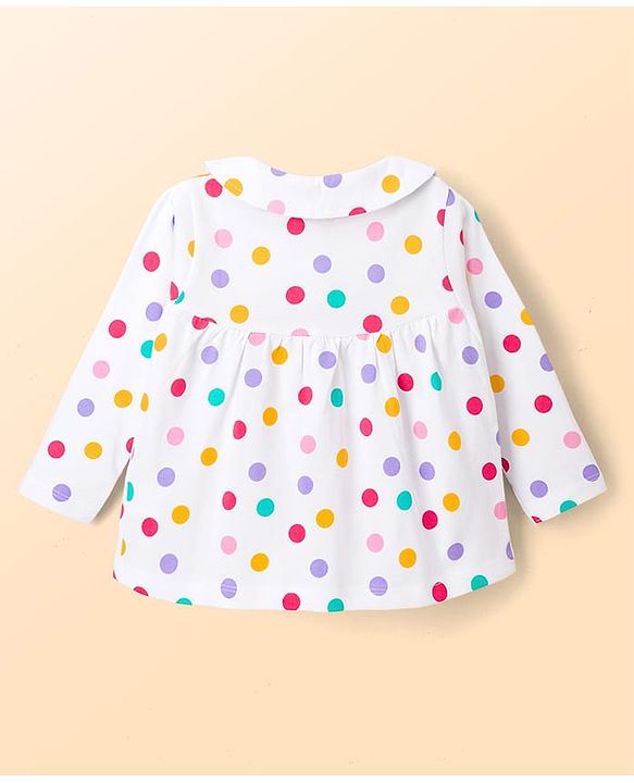 Babyhug Cotton Knit Full Sleeves Polka Dots Printed Co-Ords Top & Pyjama Night Suit - White