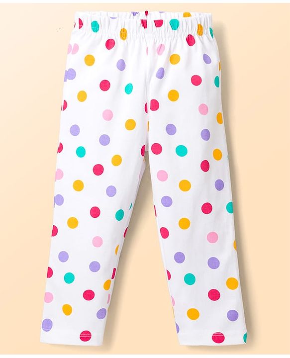 Babyhug Cotton Knit Full Sleeves Polka Dots Printed Co-Ords Top & Pyjama Night Suit - White