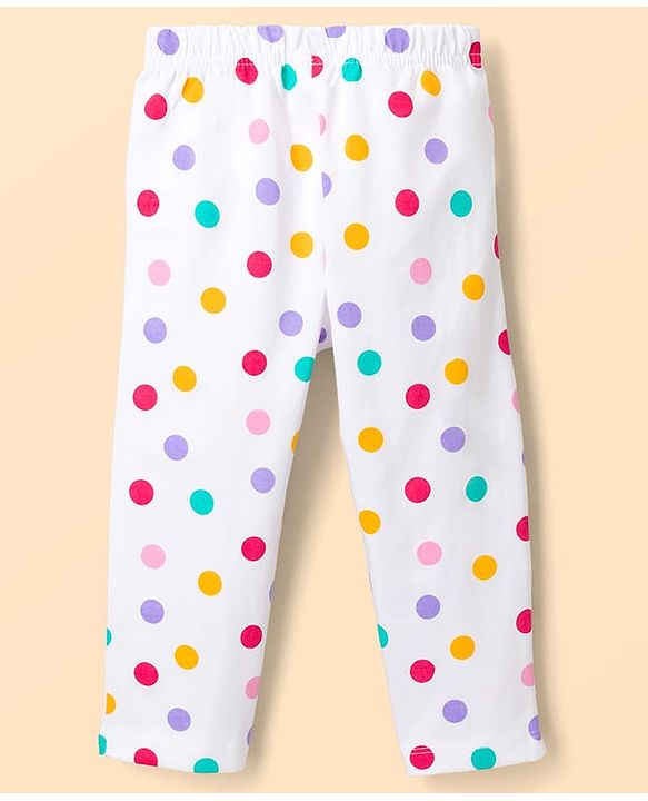 Babyhug Cotton Knit Full Sleeves Polka Dots Printed Co-Ords Top & Pyjama Night Suit - White