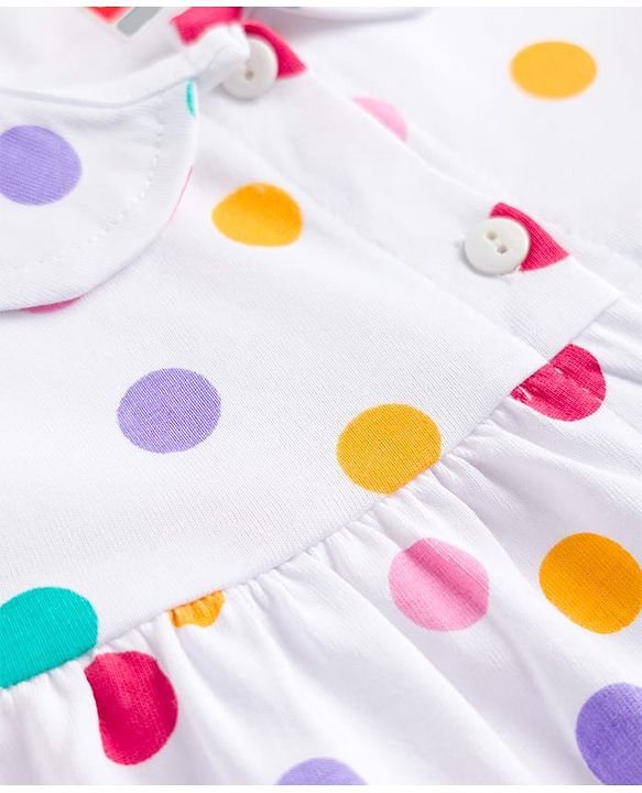 Babyhug Cotton Knit Full Sleeves Polka Dots Printed Co-Ords Top & Pyjama Night Suit - White