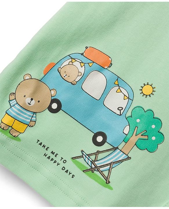 Babyhug 100% Cotton Knit Half Sleeves Striped Vehicles & Bear Printed Jhablas Pack Of 3 - Light Blue Yellow & Light Green