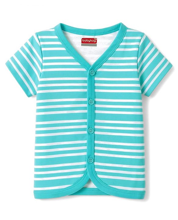 Babyhug 100% Cotton Knit Half Sleeves Striped Vehicles & Bear Printed Jhablas Pack Of 3 - Light Blue Yellow & Light Green