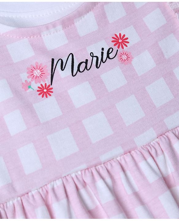 Babyhug Disney Single Jersey Knit Frock with Inner Tee and Headband with Half Sleeves and Marie Graphic - Pink