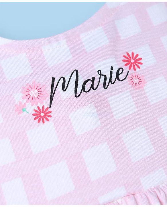Babyhug Disney Single Jersey Knit Frock with Inner Tee and Headband with Half Sleeves and Marie Graphic - Pink