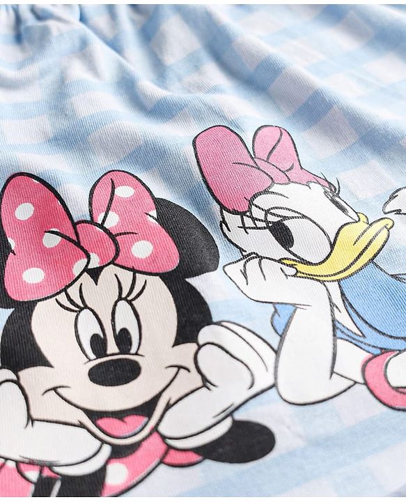 Babyhug Disney 100% Cotton Knit Sleeveless T-Shirt With Tie Up Strap & Shorts Set With Minnie Mouse Family Graphics Pack Of 2 - Light Blue & Pink