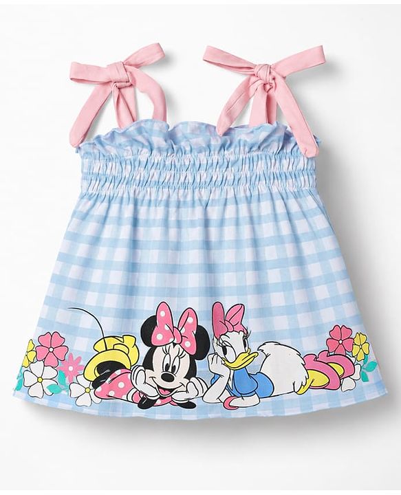 Babyhug Disney 100% Cotton Knit Sleeveless T-Shirt With Tie Up Strap & Shorts Set With Minnie Mouse Family Graphics Pack Of 2 - Light Blue & Pink