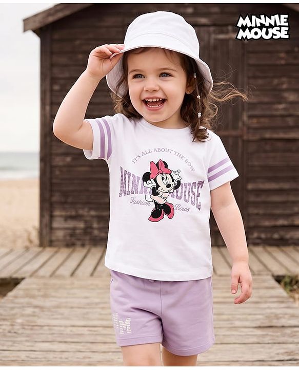 Babyhug Disney 100% Cotton Knit Half Sleeves T-Shirt & Shorts Set With Minnie Mouse Graphics - Multicolor