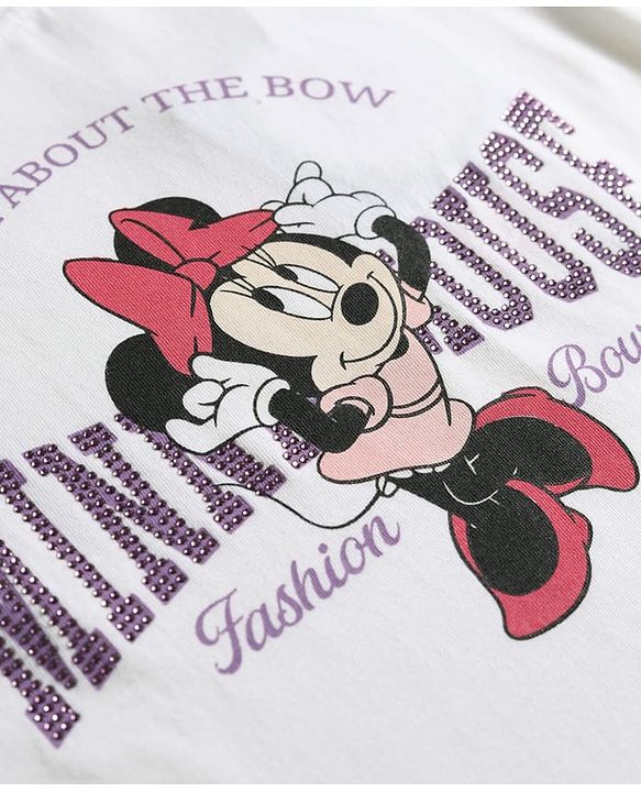 Babyhug Disney 100% Cotton Knit Half Sleeves T-Shirt & Shorts Set With Minnie Mouse Graphics - Multicolor