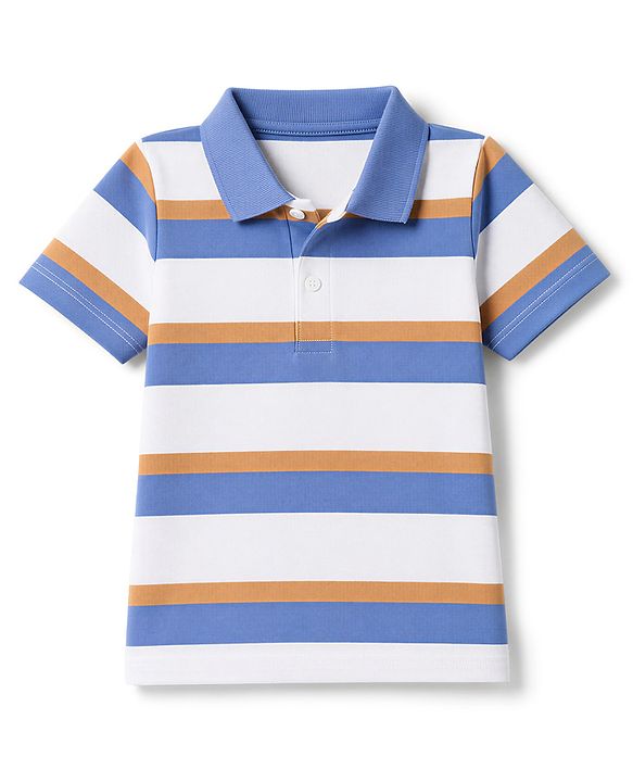 Babyhug 100% Cotton Knit Half Sleeves Striped Polo T-Shirt - White