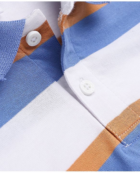 Babyhug 100% Cotton Knit Half Sleeves Striped Polo T-Shirt - White