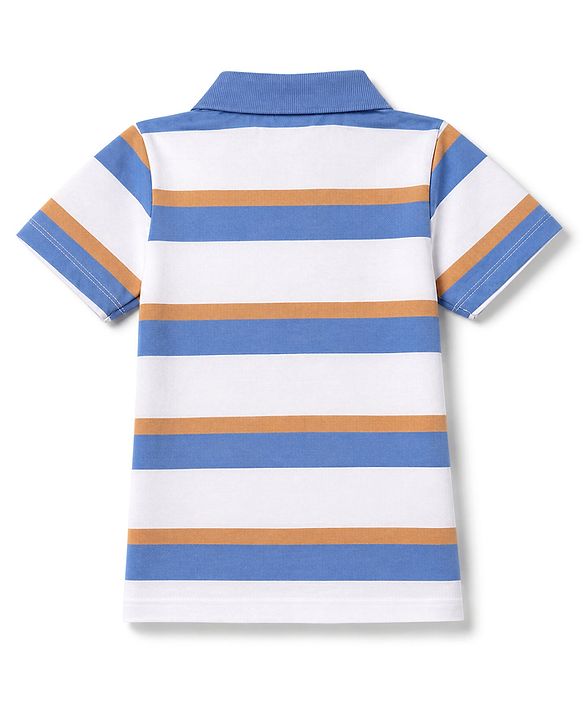 Babyhug 100% Cotton Knit Half Sleeves Striped Polo T-Shirt - White