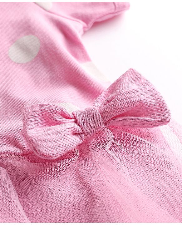 Babyhug Disney Interlock Knit Half Sleeves Onesie and Cap With Minnie Mouse Graphic and Applique Detailing - Pink