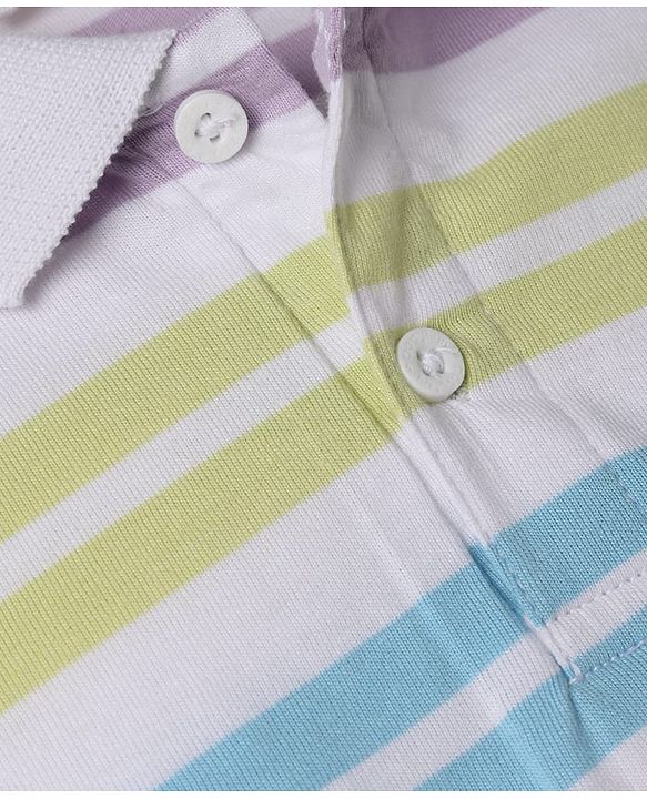 Babyhug 100% Cotton Knit Half Sleeves Polo T-Shirt with Striped Print - White