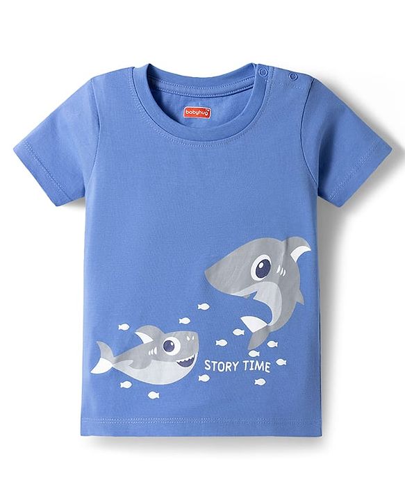 Babyhug Cotton Knit Half Sleeves T-Shirt & Shorts Night Suit with Whale Print - Blue