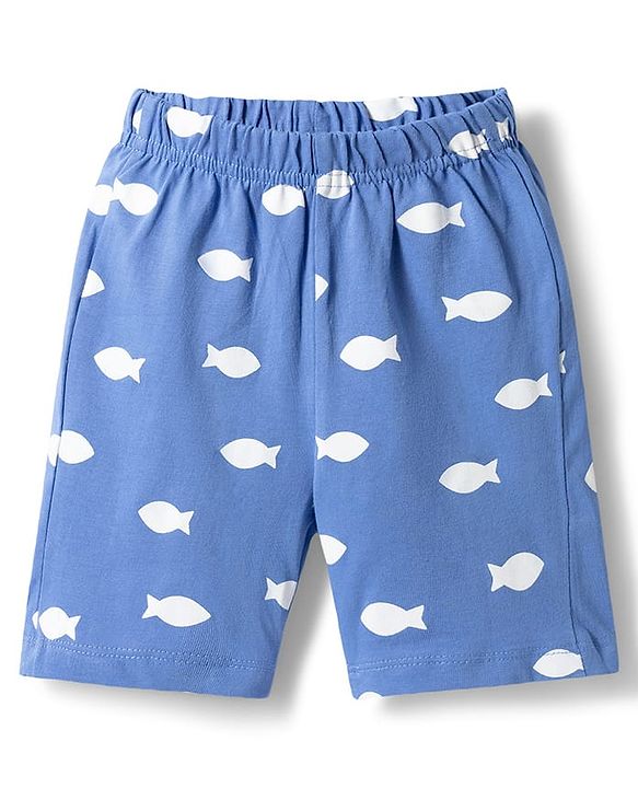 Babyhug Cotton Knit Half Sleeves T-Shirt & Shorts Night Suit with Whale Print - Blue