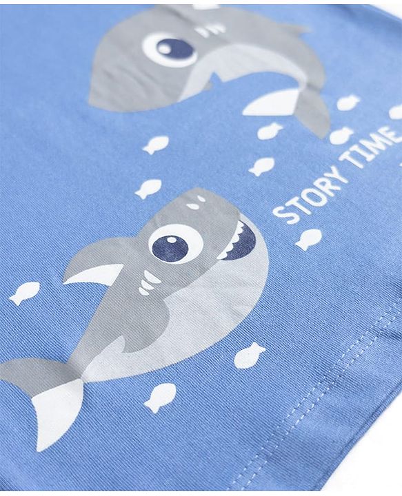 Babyhug Cotton Knit Half Sleeves T-Shirt & Shorts Night Suit with Whale Print - Blue